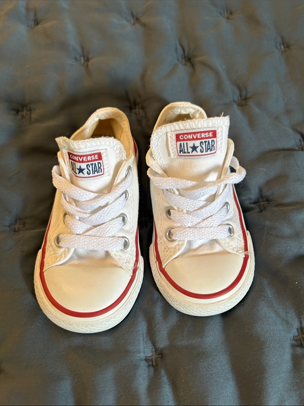 Converse Kids White Low Top Sneakers with Red Trim